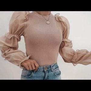 Zara organza knit balloon sleeves top